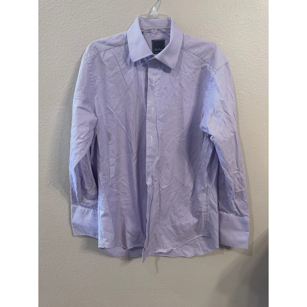 David Donahue Purple Gingham Check Long Sleeve Dress Shirt